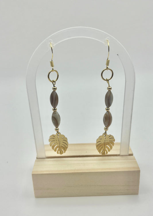 Gold Leaf and Pearl Earrings